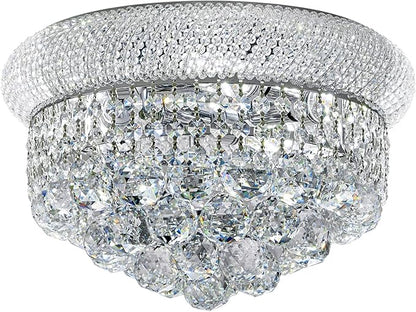Crystal Flush Mount Chandelier Ceiling Light Fixture for Living Room Dining Room Bedroom Foyer Entryway Hallway Closet Bathroom (Chrome, 9" H x14 D)