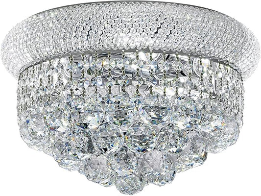 Crystal Flush Mount Chandelier Ceiling Light Fixture for Living Room Dining Room Bedroom Foyer Entryway Hallway Closet Bathroom (Chrome, 9" H x14 D)