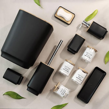 Bathroom Accessories Set,Black Bathroom Set,24 Pieces Bathroom Accessory Set with Shower Curtain,Trash Can for Bathroom Accessories Décor and Home Gifts