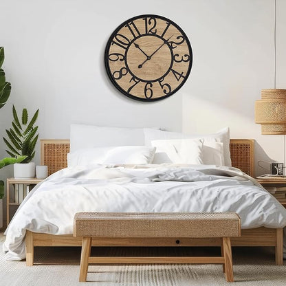 Large Wall Clock for Living Room Decor, Non Ticking Silent, Battery Operated Modern Vintage Wood Wall Clock Oversized Decorative Wall Clock for Bedroom Kitchen Farmhouse Office Decor