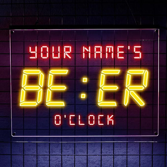 Personalized Beer O'Clock Neon Sign, Custom Wall Sign for Home Bar, Man Cave, Pub, Game Room, LED Beer Light Decor (Beer O'clock)