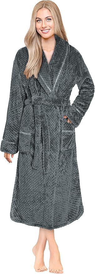 PAVILIA Women Plush Fleece Robe, Soft Textured Bathrobe, Lady Cozy Spa Long Robe