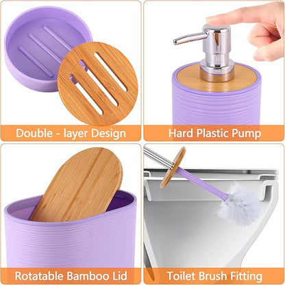 Purple Bathroom Set, 25 PCS Bathroom Accessories Set with Shower Curtains, Rugs, Trash Can, Toothbrush Holder, Soap Dispensers, Toothbrush Cup, Vanity Tray, Soap Dish, Toilet Brush, Qtip Holders