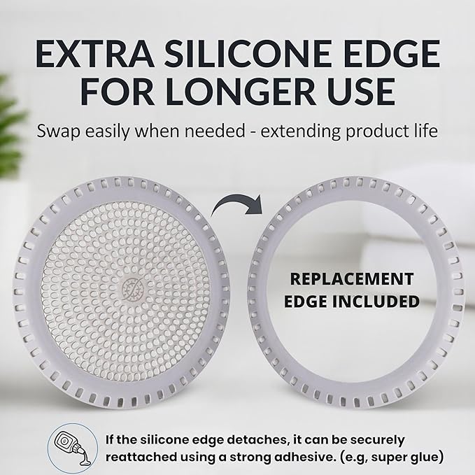 Shower Drain Hair Catcher – Ultra ShowerRing 5" Drain Cover for Flat & Domed Floors | Stainless Steel Hair Trap with Silicone Rim | High-Flow Strainer Prevents Clogs - Gray