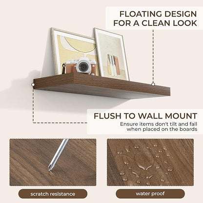 RICHFOCUS 31.5Inch Floating Shelves for Wall 2 Pack Shelves for Bedroom|Kitchen|Bathroom Wall Mounted Rustic Wood Floating Shelf with Invisible Brackets for Books|Storage|Decor, Walnut