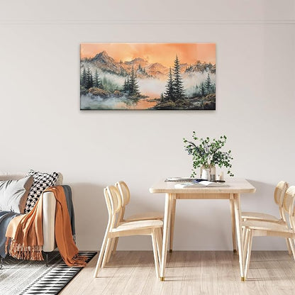 Tsomzxng Canvas Art Wall Decor For Living Room Mountain Wall Art Picture For Bedroom Modern Office Wall Decorations Forest River Landscape Paintings Pictures Artwork Aesthetic 20 X 40 In