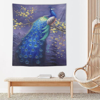 yowecso Peacock Tapestry Wall Hanging for Bedroom, Living Room - Purple Peacock Bird Tapestry - Aesthetic Wall Decor - 50"x60"