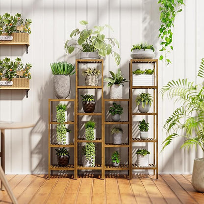 SMIBUY Bathroom Storage Shelf, 4-Tier Bamboo Rack Organizer, Multifunctional Shelving Unit for Living Room Bedroom Kitchen (Walnut)