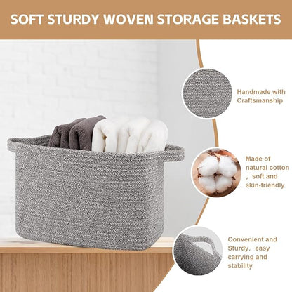 OIAHOMY Storage Basket, Woven Baskets for Storage, Cotton Rope Basket for toys,Towel Baskets for Bathroom - Pack of 3, Light Grey