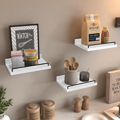 Small Floating Shelf, 6X9 Inches Farmhouse Wall Shelves for Living Room, Bedroom, Picture Frames, Plants, Kitchen, Set of 3 (White and Black)
