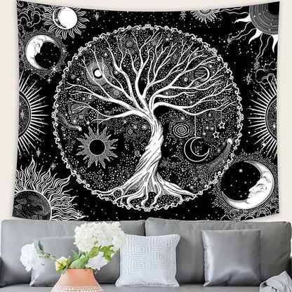 AACKart Tree of Life Tapestry for Bedroom Aesthetic Room Decor-Black and White Spiritual Tree Tapestry Wall Hanging with Sun Moon Star 59.1 x 51.2 inches