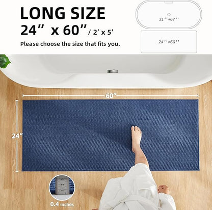 Bathroom Runner Rug, Long Bath Mat Washable Thin Quick Dry Low Pile Bathroom Runner Rugs 24 x 60 Non Slip, Navy Blue 24"x60"