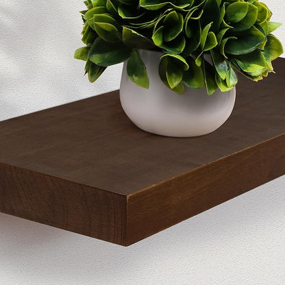 Axeman Floating Shelves, 8 Inch Deep Modern Solid Wood Wall Shelves for Storage, Wall Mounted Display Shelving with Invisible Heavy-Duty Metal Bracket, 48" W x 8" D x 1.6" H, Walnut