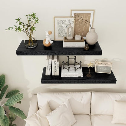 Black Floating Shelves 36 Inch Long, 12 Inch Deep Floating Shelves for Wall, 36 x 12 Shelves for Wall Storage & Display, 2" Thick Floating Shelf for Bathroom, Living Room, Bedroom, Set of 1