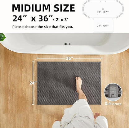 Bathroom Rugs Non Slip Washable, Super Absorbent Thin Bath Mat Quick Dry Low Pile Bathroom Rug, Dark Grey 24"x36"