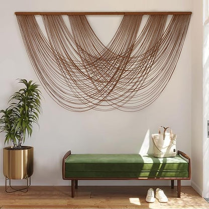 Large Macrame Wall Hanging Brown Die-Dyed 59.00" W x 31.00" L Boho Wall Decor Yarn Tapestry Craftsmanship Home Macrame Wall Decor