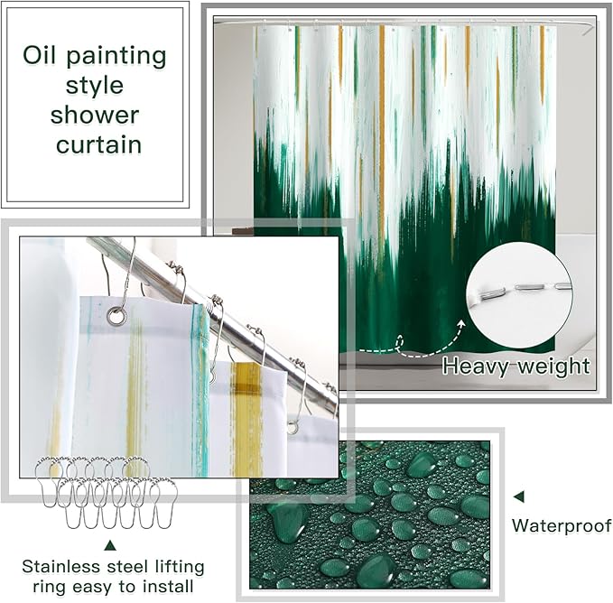 32PCS Bathroom Accessory Set Green Bathroom Accessories Bathroom Set, Shower Curtain Set, 2 Piece Bath Towel Set, 3PC Soap Dispenser, Toilet Brush & Trash Can