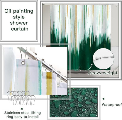 32PCS Bathroom Accessory Set Green Bathroom Accessories Bathroom Set, Shower Curtain Set, 2 Piece Bath Towel Set, 3PC Soap Dispenser, Toilet Brush & Trash Can