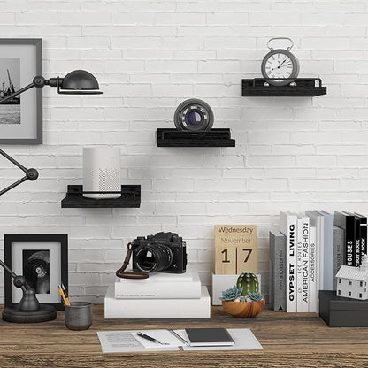 Small Floating Shelf, 6 X 6 Inches Farmhouse Wall Shelves for Living Room, Bedroom, Picture Frames, Plants, Kitchen, Set of 3 (Black)