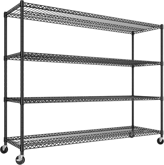 REIBII 60''W Storage Shelves 2399LBS Garage Shelving Heavy Duty with Wheels & Feet, 4 Tier Wire Shelving Adjustable Metal Shelving for Pantry Garage Kitchen Commercial Industrail, 60"W x 18"D x 65.5"H