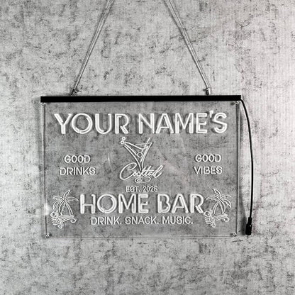 Personalized Cocktail Bar Signs with Your Name for home wall light up with personalized pub name, man cave accessories, beer themed neon customizable lighted sign