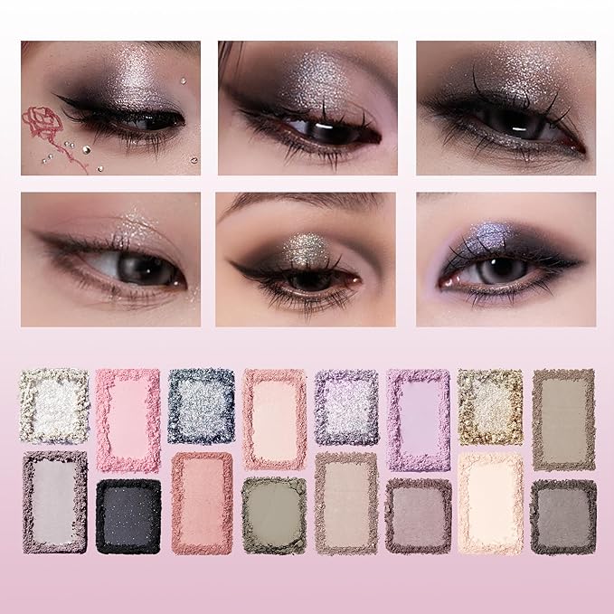 Cool Tone Pink Eyeshadow Palette 16 Colors, Ultra-Pigmented Pressed Powder for Daily to Smokey Eye Makeup, Long-Lasting C-beauty Makeup Trend- 07 Closer