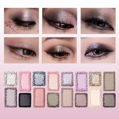 Cool Tone Pink Eyeshadow Palette 16 Colors, Ultra-Pigmented Pressed Powder for Daily to Smokey Eye Makeup, Long-Lasting C-beauty Makeup Trend- 07 Closer