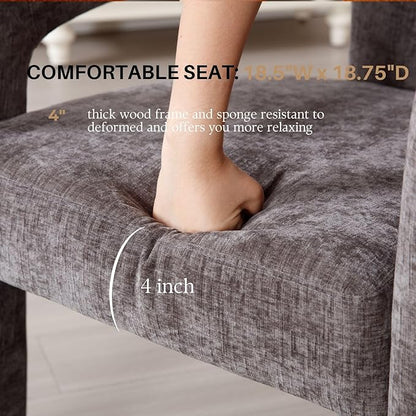 Charcoal Grey Chenille Dining Chairs Set of 2, Modern Barrel Dining Room Chairs Upholstered Accent Chair with Arms and Round Back for Living Room Kitchen Armchair No Assembly Needed