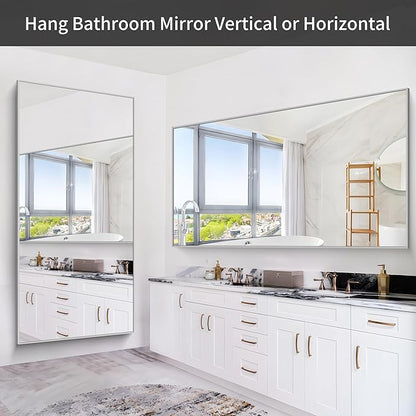 36x72inch Bathroom Mirror, Silver Rectangle Mirror with Thin Metal Frame, Large Rectangular Wall Mirrors for Bathroom, Living Roomm, Hair Salon, Big Farmehouse Mirror Hang Horizontal/Vertical