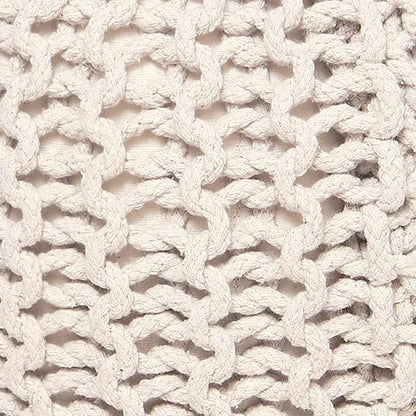 REDEARTH Round Pouf Ottoman –18"x18"x14" Hand-Knitted Cotton Pouffe –Cable Footstool –Boho Dori Hassock –Pre-Stuffed Poof – Extra Seat -Poofy Footrest for Living Room, Bedroom, Nursery, Nook –Ivory