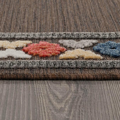 Beverly Rug Outdoor Runner Rug 2x7 Modern Floral Bordered Area Rugs for Indoor and Outdoor Patio Easy to Clean Non Shedding Living Room Porch Garden Washable Outside Carpet (2 x 7 Brown)