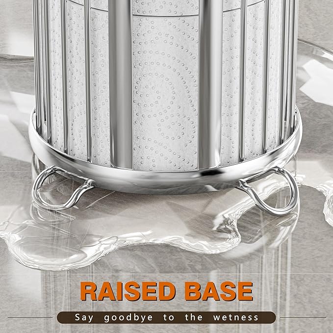 Toilet Paper Holder Stand, Freestanding Toilet Tissue Organizer, Minimalistic Storage Solution, Reserve Mega Rolls-Silver