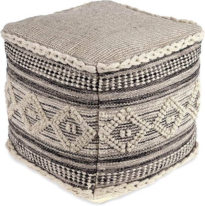 REDEARTH · Tufted Pouf Ottoman with Filler Textured Storage Cube Bean Bag Pouffe Footrest for Living Room, Bedroom, Nursery, Kidsroom; 100% Cotton (17.5"X17.5"X17.5", Diamond Virgule)