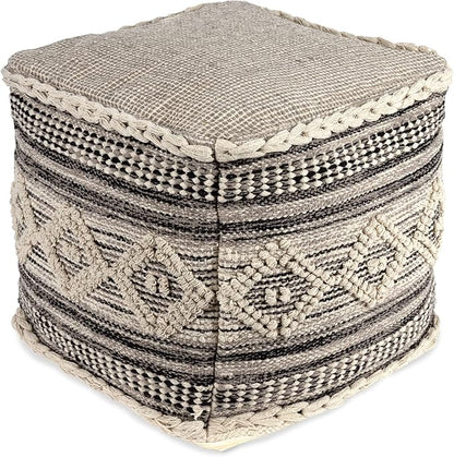 REDEARTH · Tufted Pouf Ottoman with Filler Textured Storage Cube Bean Bag Pouffe Footrest for Living Room, Bedroom, Nursery, Kidsroom; 100% Cotton (17.5"X17.5"X17.5", Diamond Virgule)