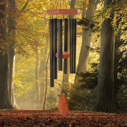 Wind Chimes for Outside, 30" Black Aluminium Wind Chime with Wind Catcher, Outdoor Garden Patio Decoration Windchimes, Classic Zen Gift for Men and Women