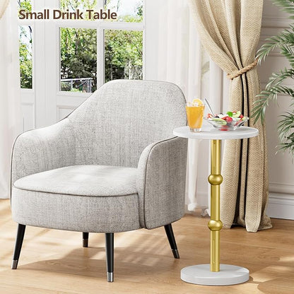 Drink Table, Small Round Side Table for Small Spaces, Modern Accent Round End Tables with Metal Leg, Thickened Wood Pedestal Coffee Tables for Living Room, Bedroom, Narrow Corners,Sofa Couch