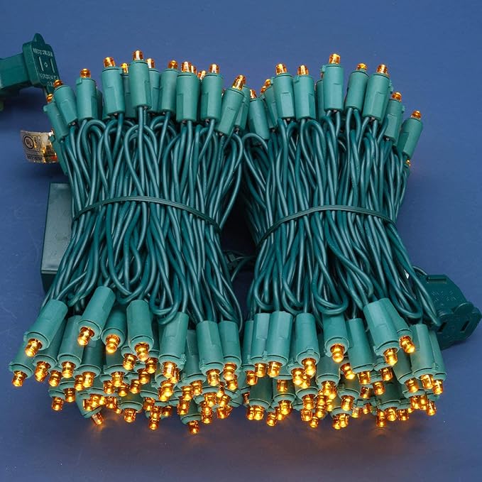 200 Count Orange Wide Angle LED Christmas Lights, 66 ft Green Wire UL Certified Commercial Grade 5mm Holiday String Light Set (Orange)