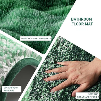 Dark Green Bathroom Accessories Set with Wicker Trash Can Shower Curtain and Rugs,Bathroom Sets Small Waste Basket Bathroom Trash Can for Bedroom Bathroom