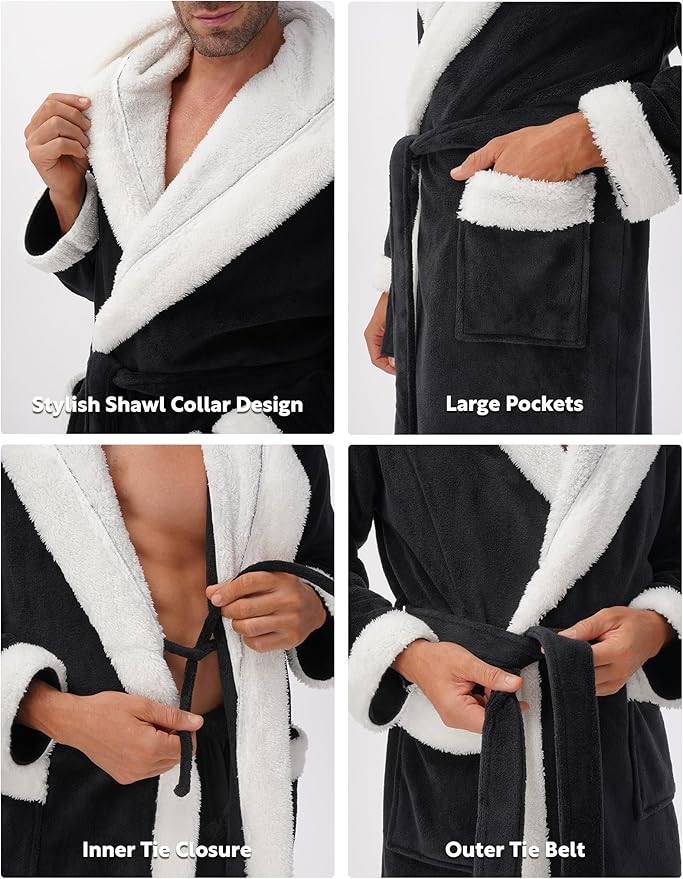 DAVID ARCHY Men's Soft Fleece Plush Robe Full Length Long Bathrobe