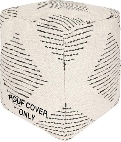 REDEARTH · UNSTUFFED Pouf Ottoman Cover Textured Boho Storage Square Home Decor Poof Pouffe Space Saver Footrest for Living Room, Bedroom, Nursery, Kidsroom; 100% Cotton (18"x18"x18"; Black)