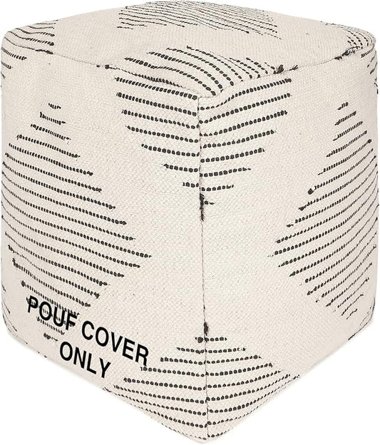 REDEARTH · UNSTUFFED Pouf Ottoman Cover Textured Boho Storage Square Home Decor Poof Pouffe Space Saver Footrest for Living Room, Bedroom, Nursery, Kidsroom; 100% Cotton (18"x18"x18"; Black)