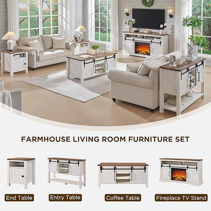 OKD Nightstand with Charging Station Set of 2, 18 Inchs Farmhouse End Table with Adjustable Storage Shelf, Rustic Wood Sofa Side Table for Bedroom