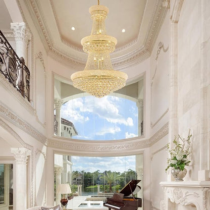 31 - Light Large Empire Crystal Chandelier for High Ceiling Foyer Entryway Staircase Living Room Dining Room Gold Finish