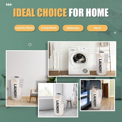 Caroeas 100L Laundry Basket,Large Laundry Hamper, Laundry Bag with Padded Handles, Clothes Hamper Stands Up Well, Collapsible Free Standing Easy Storage Washing Bin (Beige,100L)