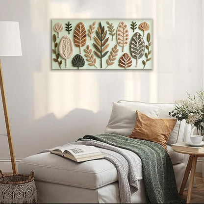 Boho Wall Art Chic Home Wall Art Modern Bohemian Feather Green Canvas Wall Art Decor For Apartment Dorm Living Room Bedroom Nursery Backdrop 20"W X 40"L Ready To Hanging