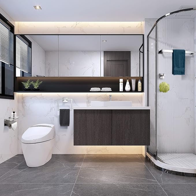 4-Piece Bathroom Hardware Set Chrome Bath Towel Bar Holder Sets Wall Mounted Stainless Steel Square Bathroom Accessory Kit, Polished Chrome 23.6 Inch