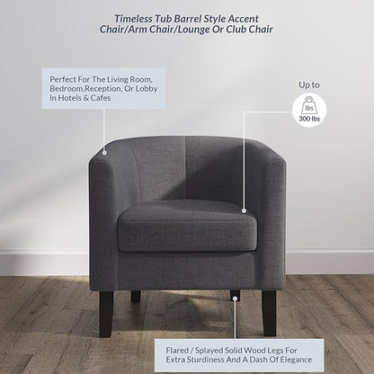 BELLEZE Living Room Chairs Set of 2, Linen Round Accent Barrel Chairs, Club Tub Sofa Chairs for Bedroom, Corner Chairs with Flared Legs and Cozy Soft Padding - Highland (Gray)