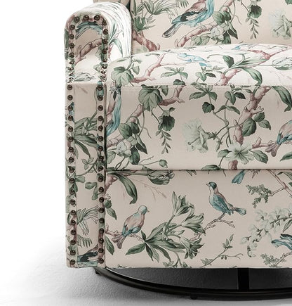UIXE Swivel Rocker Manual Recliner Chairs Set of 2, Wingback Swivel Glider Fabric Nursery Reclining Sofa Chair, High Back Upholstered Arm Chair for Living Room Bedroom - Bird Pattern