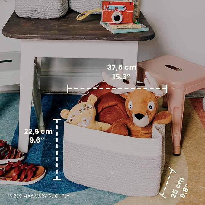 OrganiHaus Set of 3 Woven Storage Baskets for Organizing, Cotton Rope Organizer Bins for Shelves, Closet & Nursery, Dog Toy Basket, Decorative Bins for Toys, Towels & Books - 15x10x9, Grey