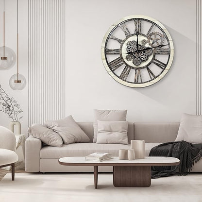 HOIBAI Large Wall Clock, Wall Clocks for Living Room Decor 30 Inch Farmhouse Vintage Rustic Kitchen Wall Decor Vintage Roman Oversized Wall Clock for Home Bedroom House, Moving Gears Clock